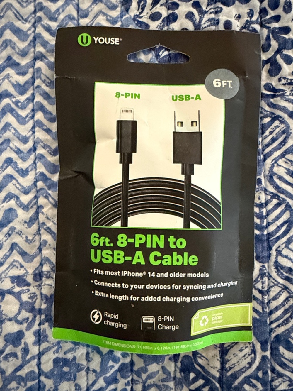 6ft 8-Pin to USB-A Cable - Black